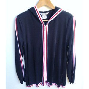 Exclusively Misook Hooded Zip Cardigan Vintage Black Red White Size XS Knit